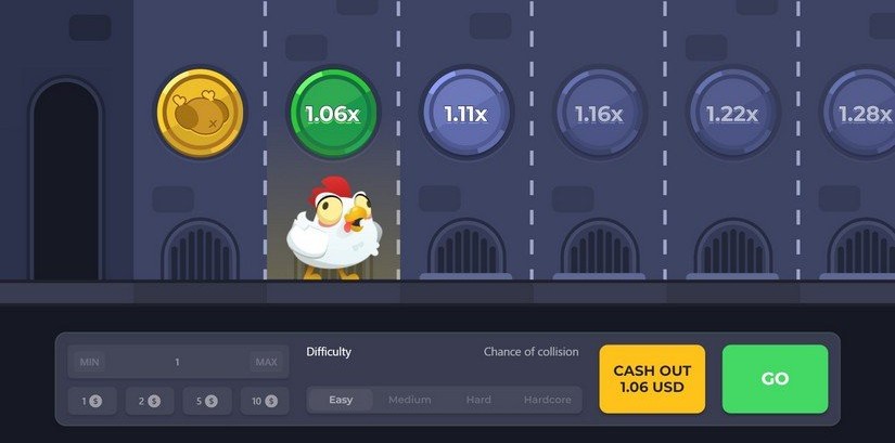 Chicken Road Screenshot 1 - Spielfeld mit Multiplikatorleiter